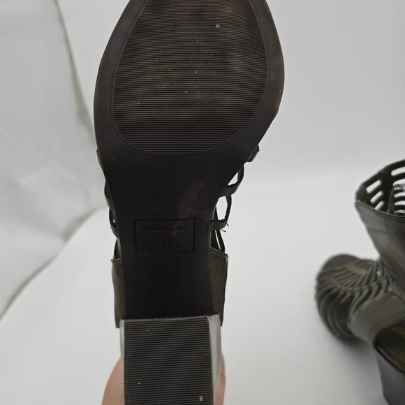 NineWest Womens 10 Hangtuff Olive Green Gladiator Woven OpenToe High Heel Bootie - Picture 9 of 14